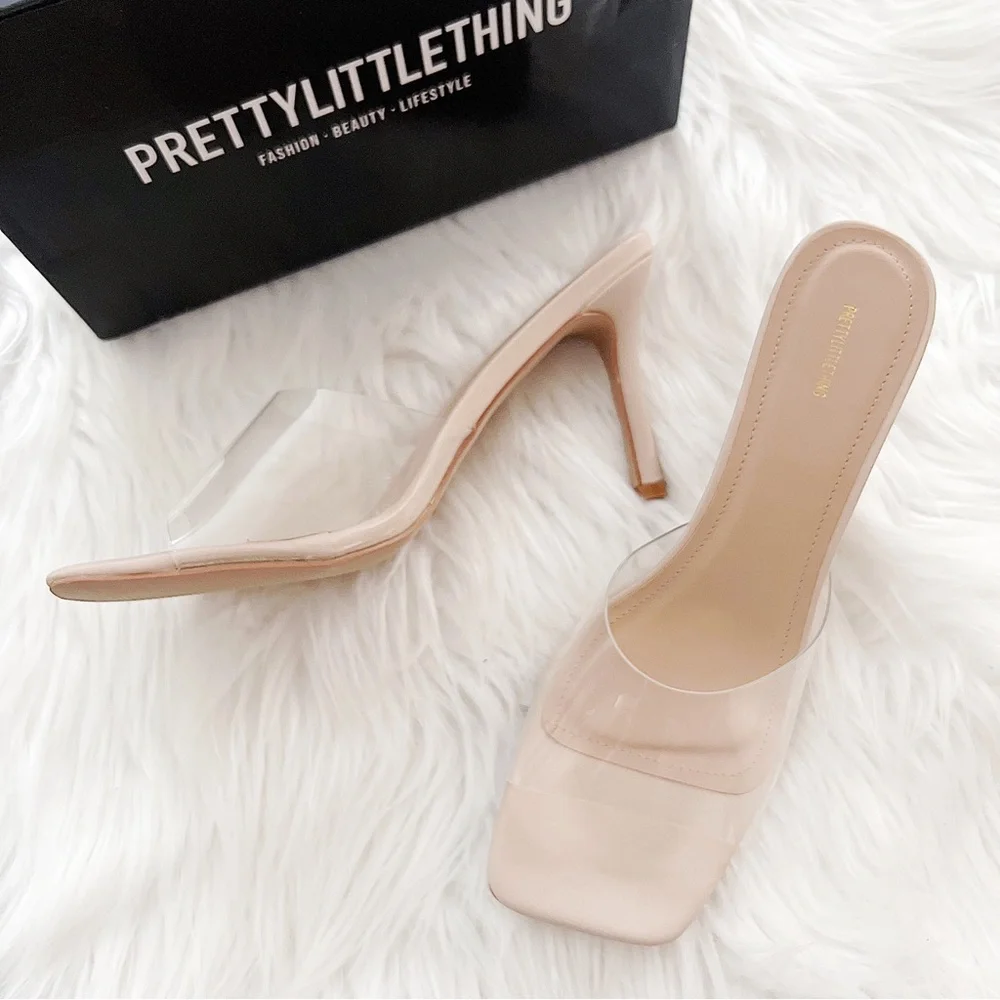💕PLT Nude Clear Strap Square Toe Mules💕 - Picture 3 of 7